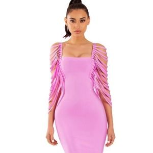 Iliana Fringe Detail Half sleeve Magenta Dress